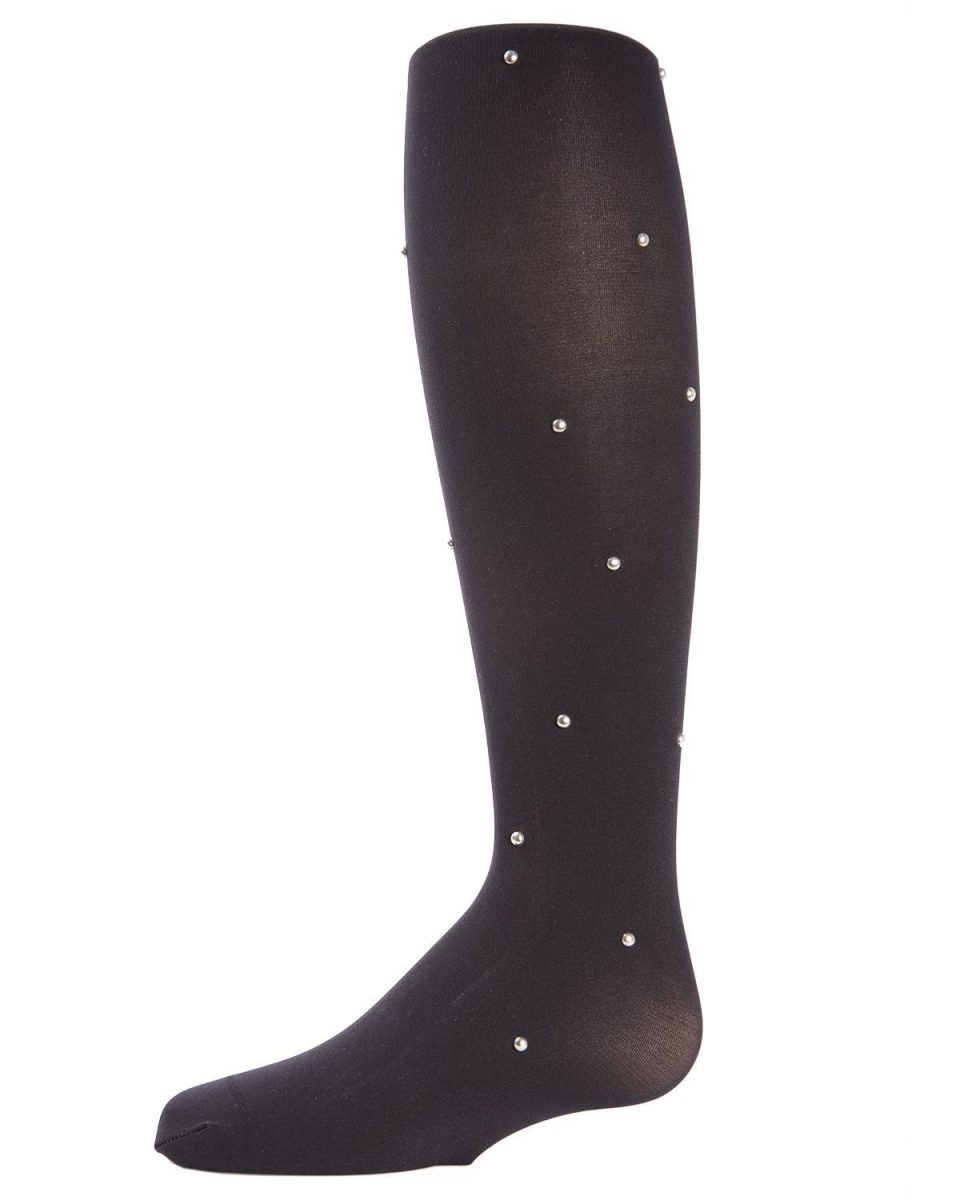 On the Dot Embellished Girls Opaque Tights - Black - Size 4-6