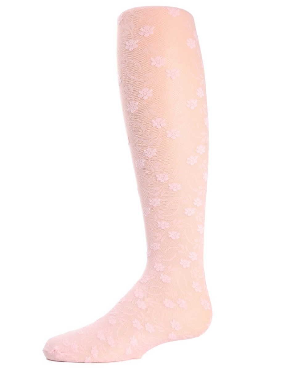 MK-212-68019-2-4 Sweet Blossoms Girls Sheer Floral Lace Tights, Light Pink - Size 2-4