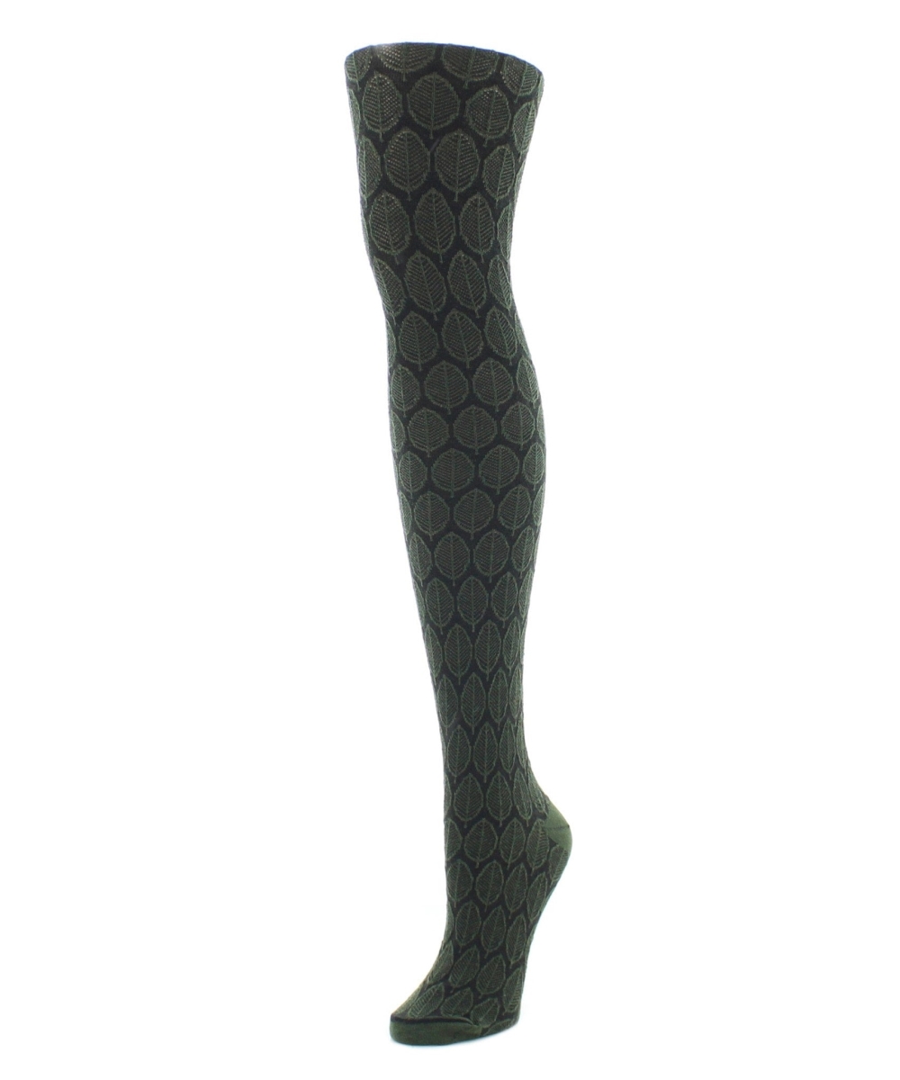 MF6-101-02102-S-M Leaf Patterned Sweater Tights for Womens, Rosin Heather - Small-Medium