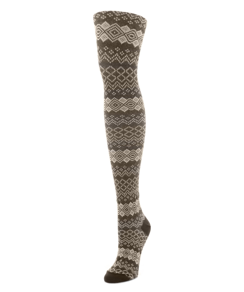Horizontal Diamond Sweater Tights for Womens Brown Heather - Small-Medium