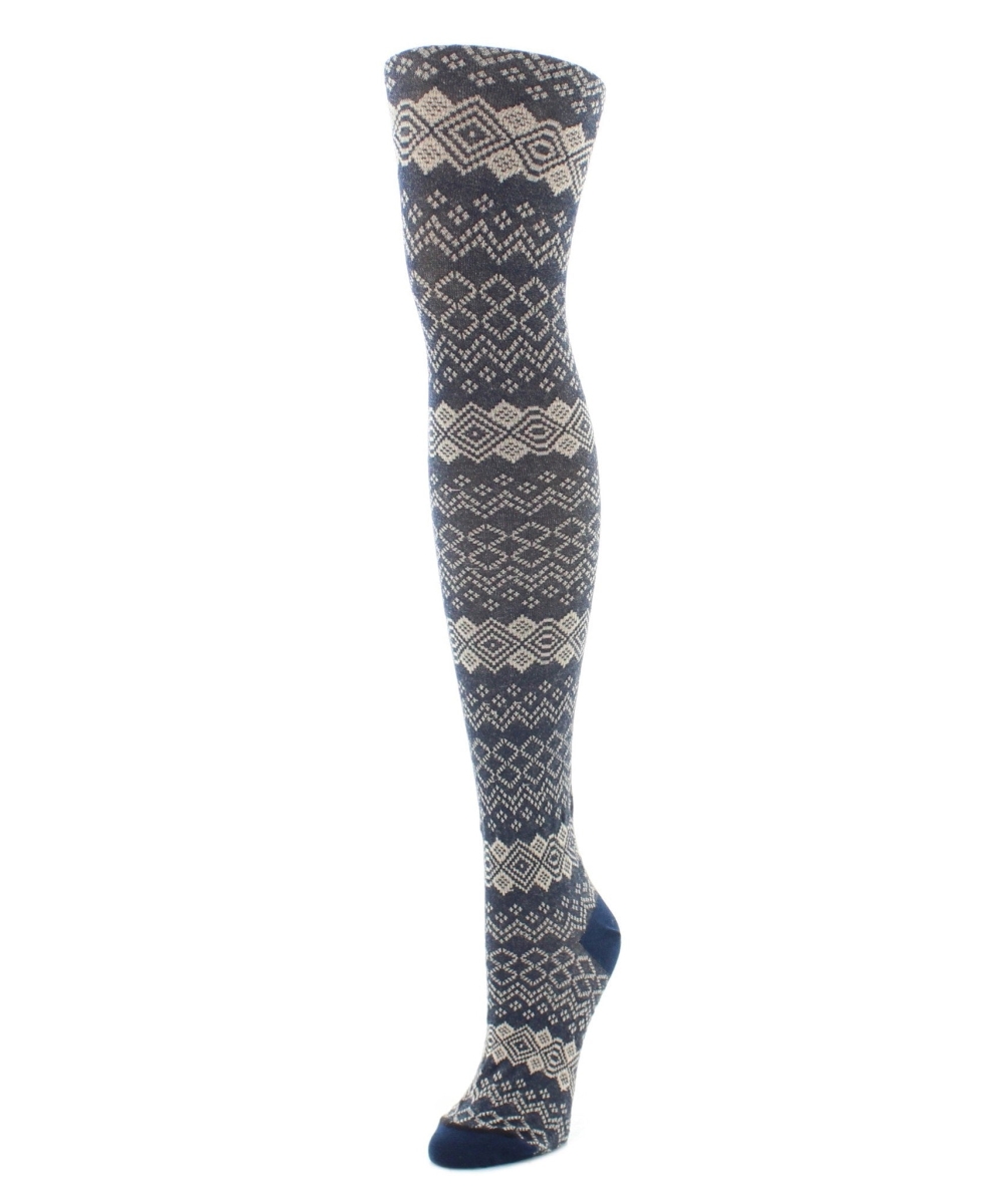 Horizontal Diamond Sweater Tights - Navy Blazer - Small-Medium - Soft Cotton Blend