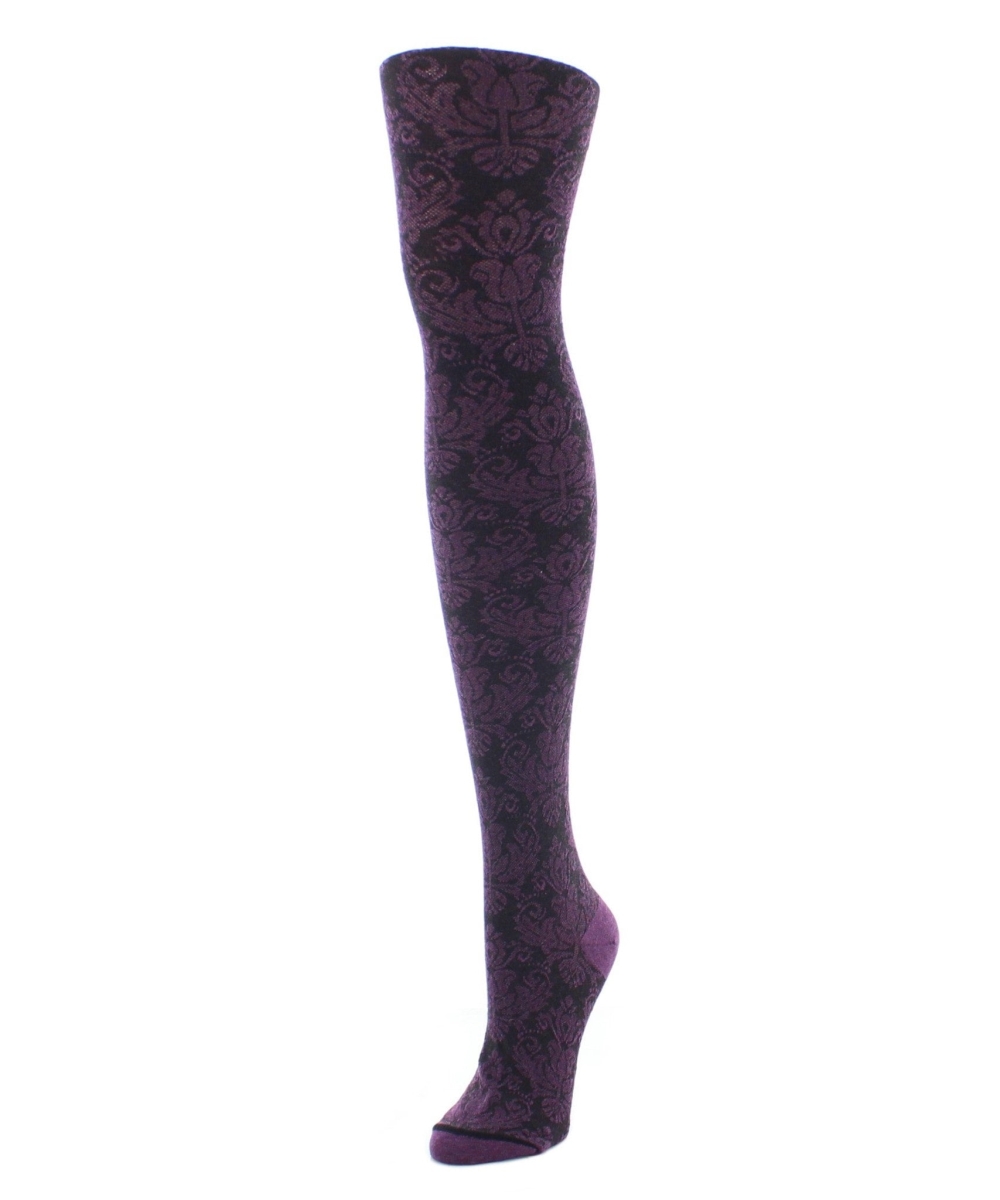 MF6-105-50122-M-L Baroque Patterned Sweater Tights for Womens, Grape Heather - Medium-Large