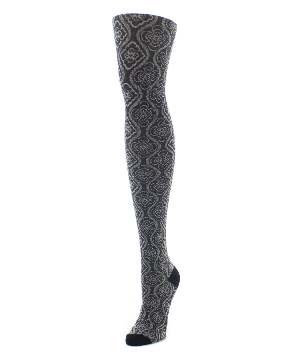 MF6-107-00001-M-L Trellis Patterned Sweater Tights for Womens, Black - Medium-Large