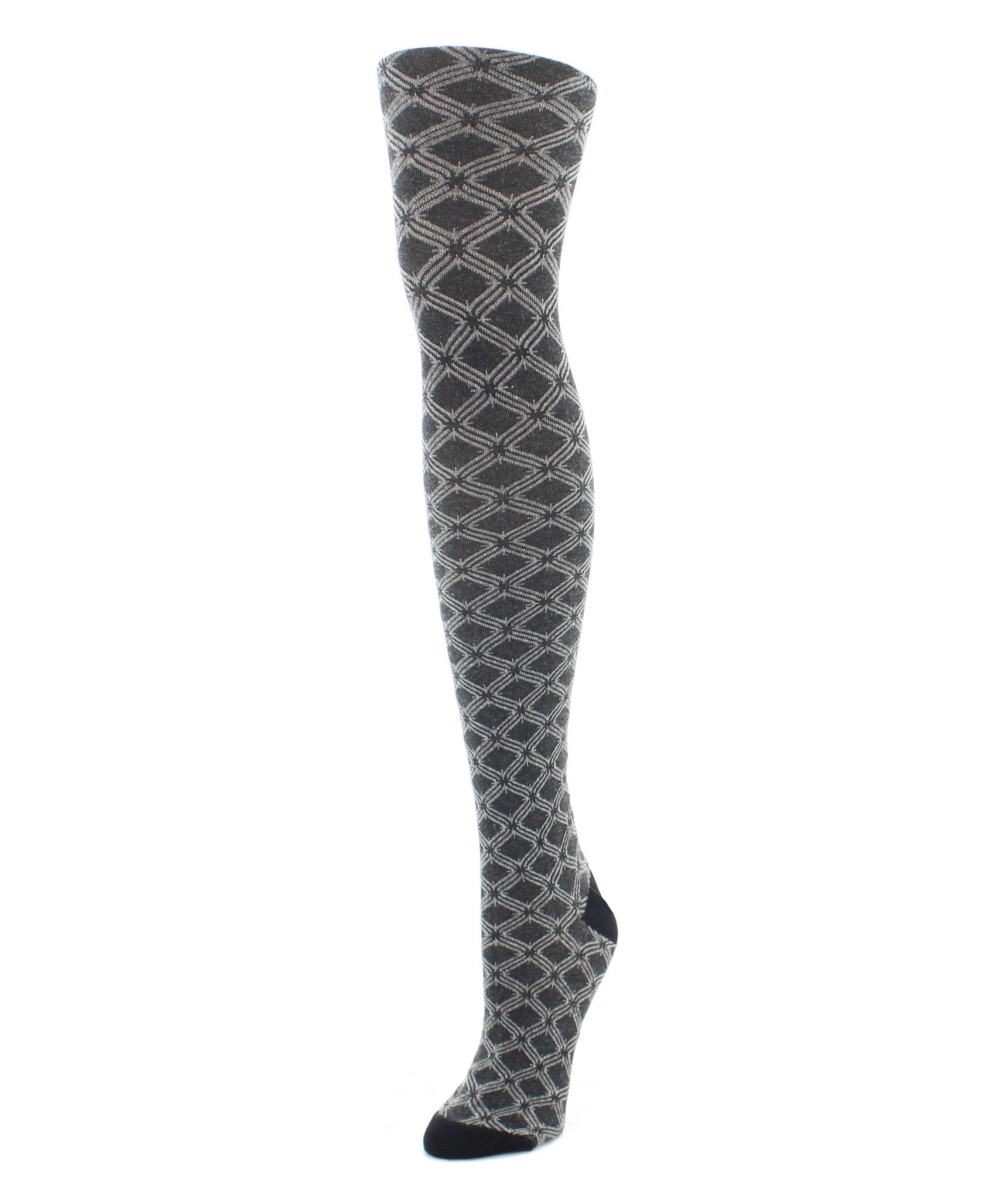 MF6-109-00001-M-L Diamond Patterned Sweater Tights for Womens, Black - Medium-Large