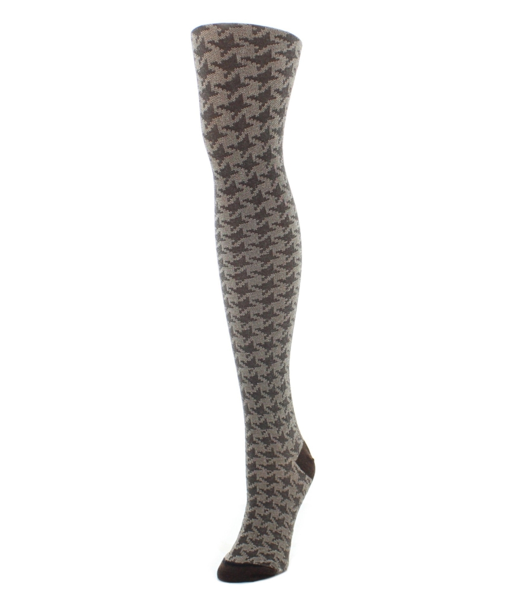 MF6-112-21700-M-L Houndstooth Patterned Sweater Tights for Womens, Brown Heather - Medium-Large