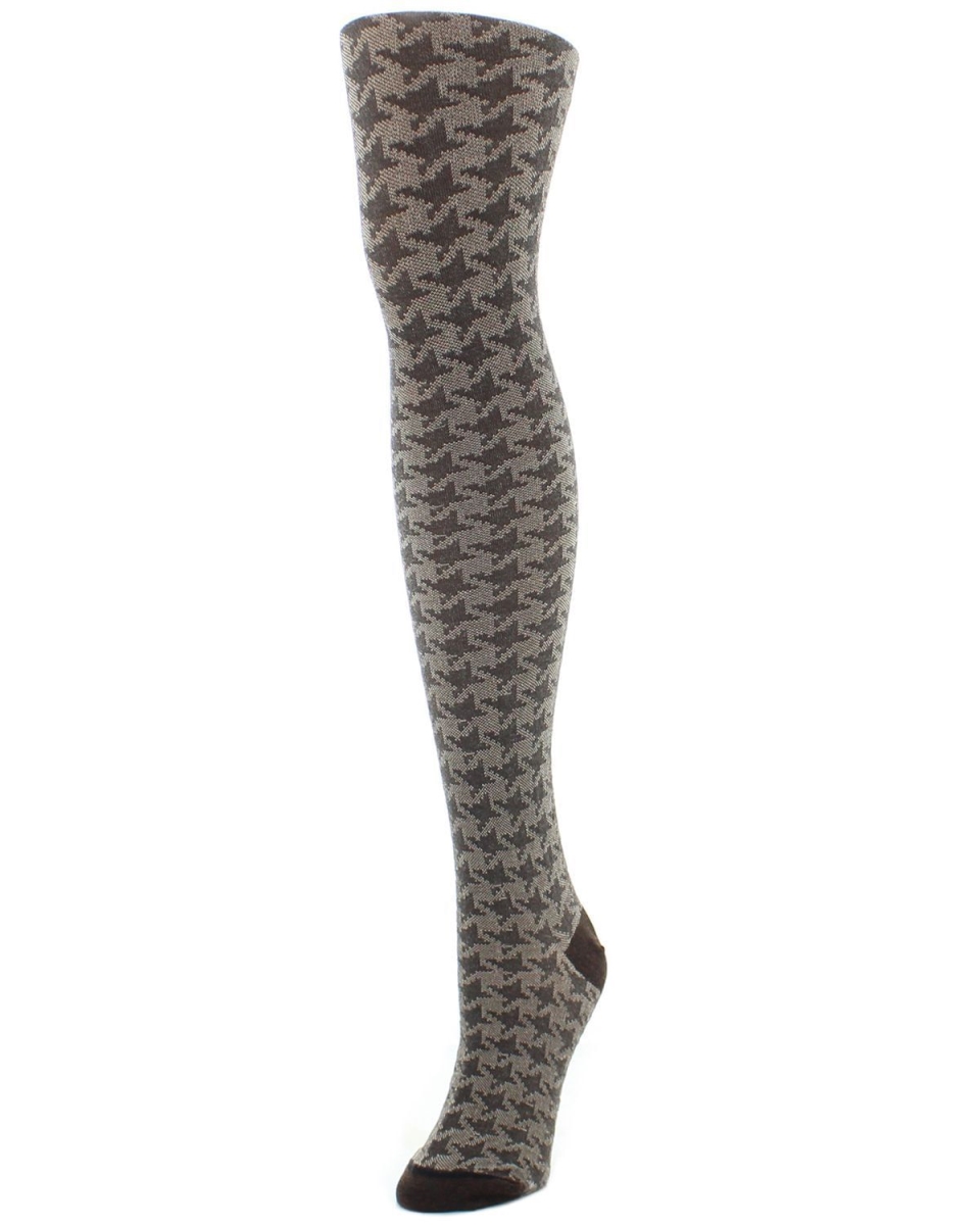 MF6-112-60121-S-M Houndstooth Patterned Sweater Tights for Womens, Burgundy Heather - Small-Medium