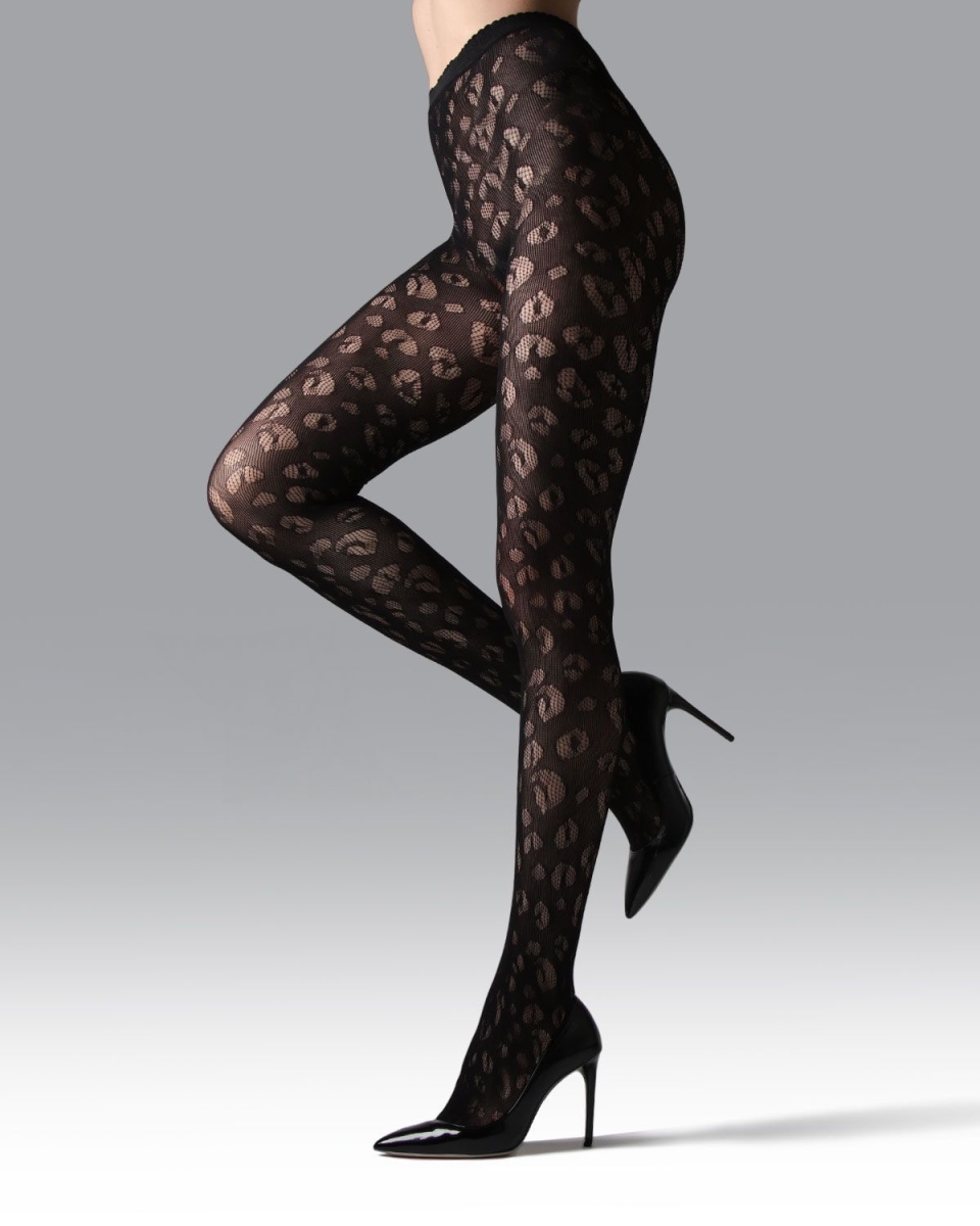 Picture of Natori NTN05437-00001-S Leopard Net Tights for Womens&#44; Black - Small