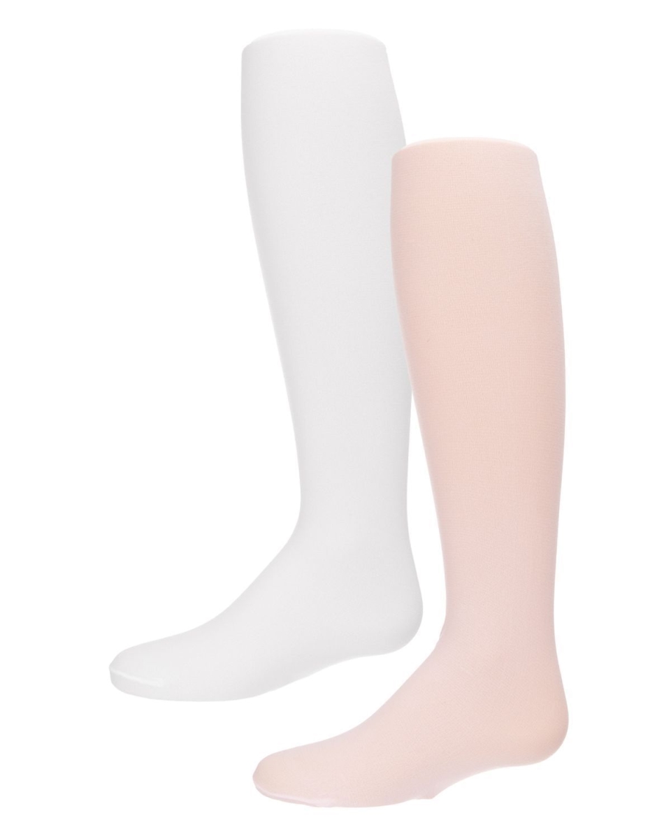 MKTD-010-69008-6-12 Solid Infants Microfiber Tights, Pink & White - Size 6-12 - Pack of 2