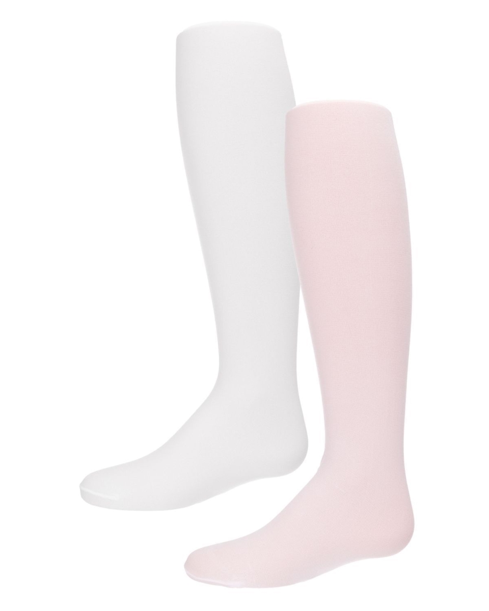 MKTD-013-11005-6-12 Solid Microfiber Infant Tights, White & Pink - Size 6-12 - Pack of 2