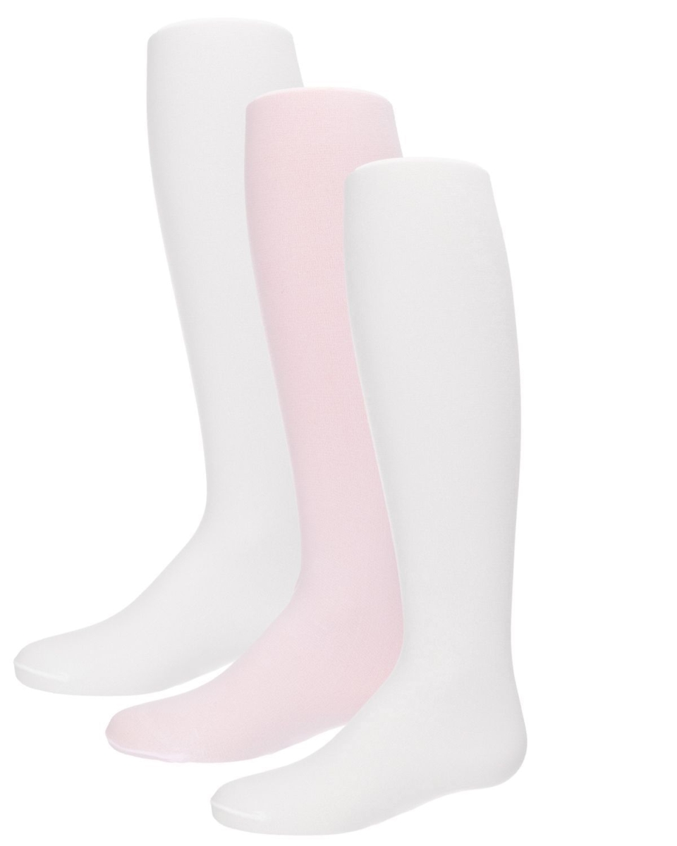 Infant Girl's Solid Nylon Opaque Basic Non-Binding Tights 3 Pack - White-Pink-White / 6-12