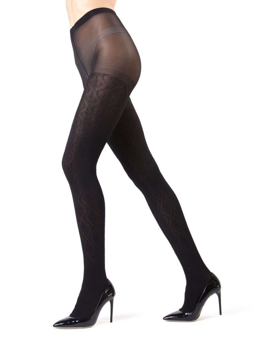 MF7-167-00001-S-M Black Wave Opaque Tights for Womens, Small-Medium