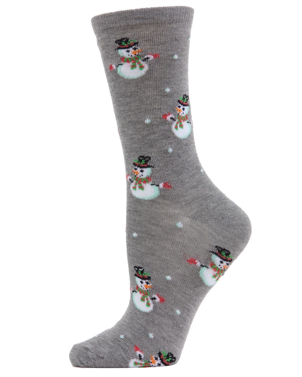 MF7-968-03003-9-11 Let It Snowman Crew Socks for Womens, Medium Gray Heather - Size 9-11