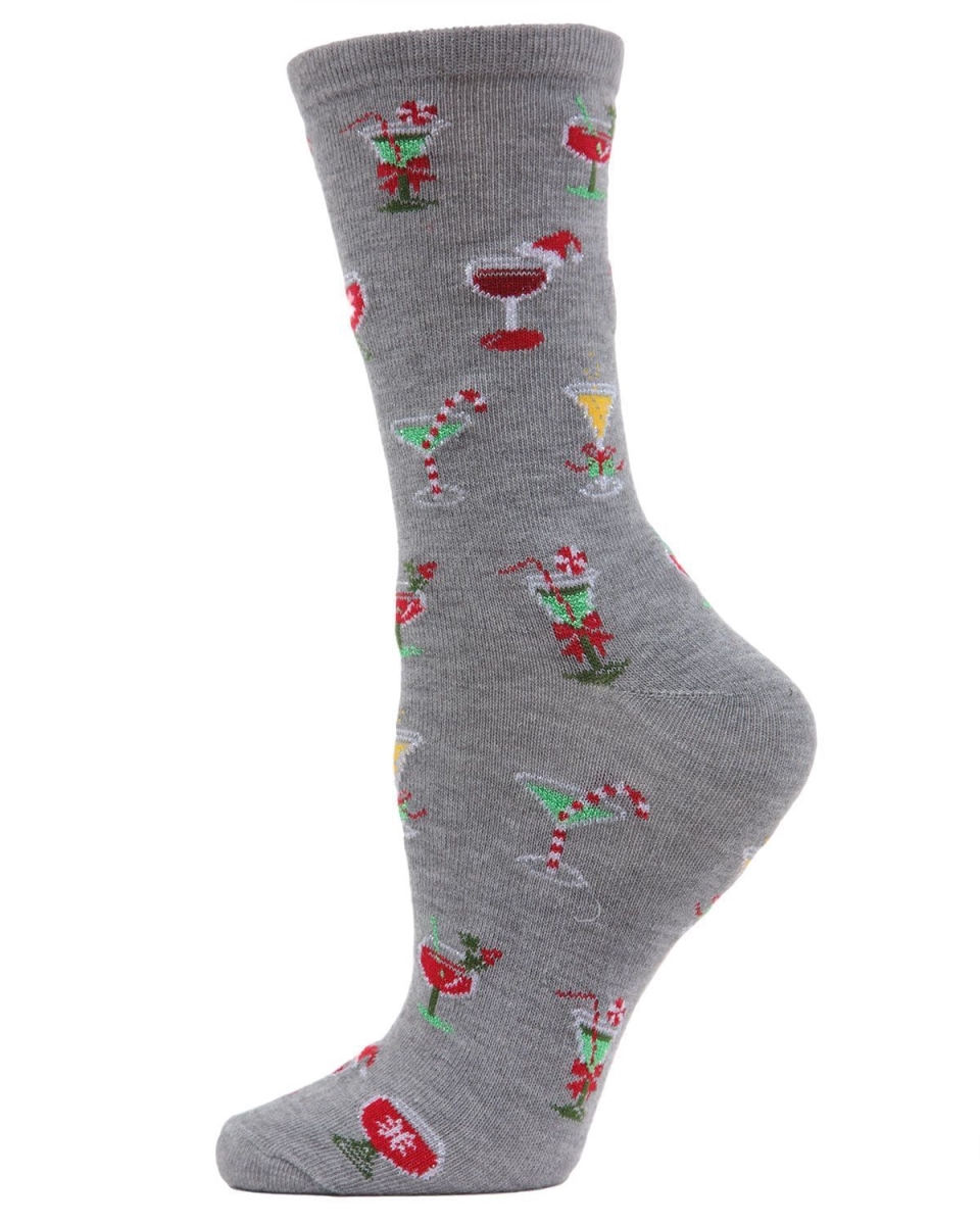 MF7-970-03003-9-11 Holiday Drink Crew Socks for Womens, Medium Gray Heather - Size 9-11