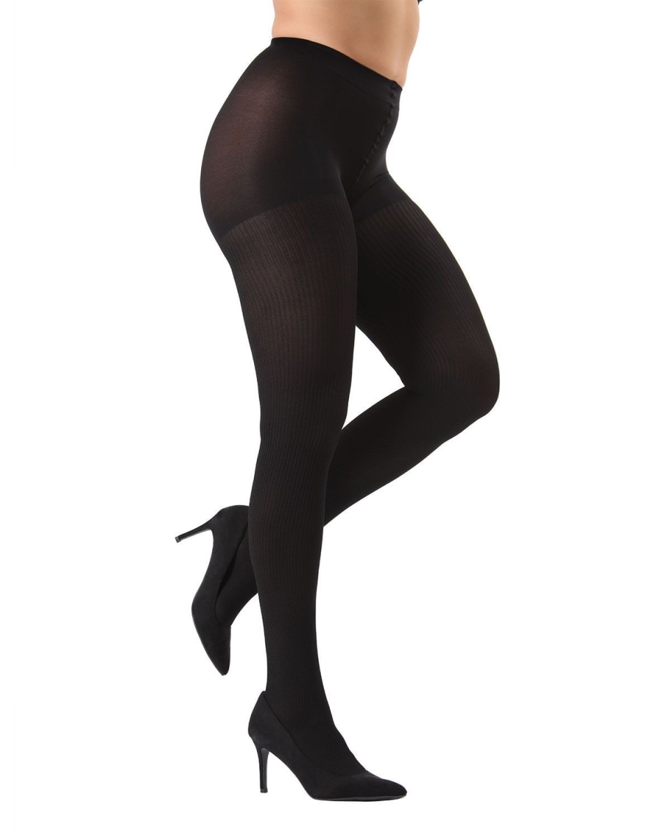 MO-124-00001-M-L Twin Rib Opaque Tights for Womens, Black - Medium-Large