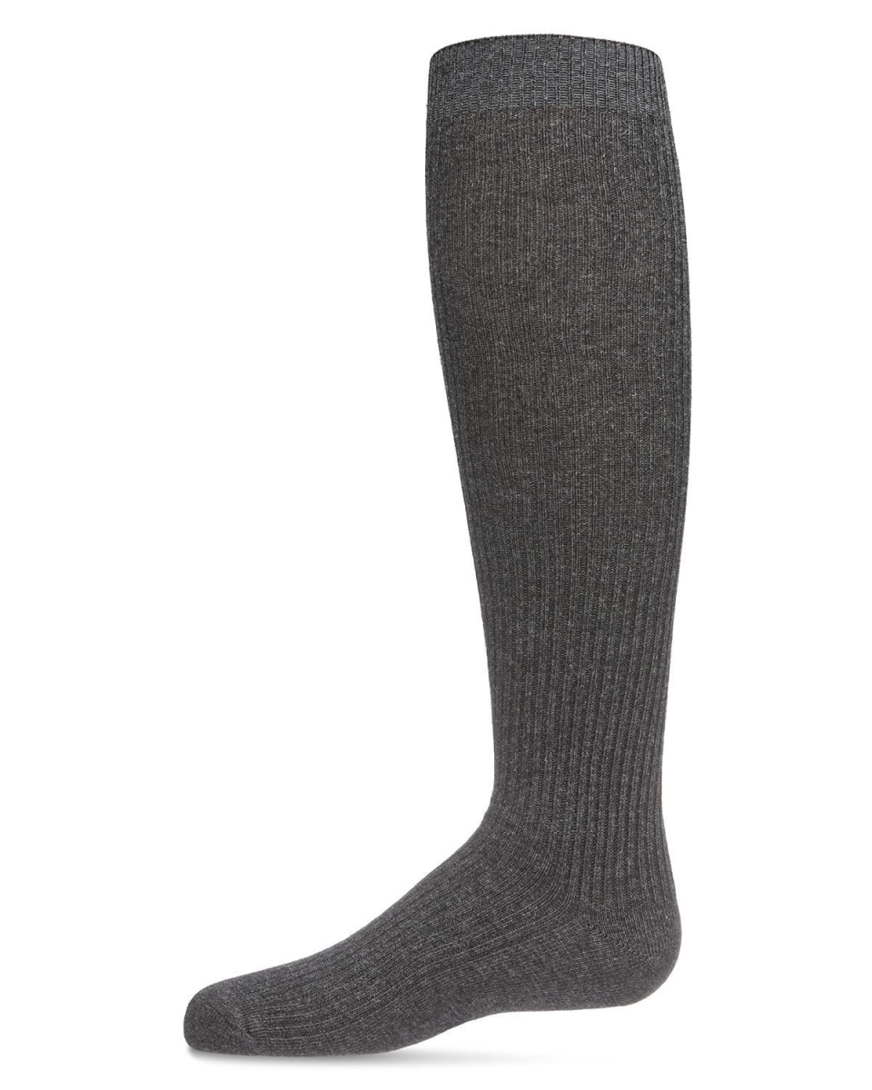MK-5256-01002-8 Thin Ribbed Girls Knee High Sock, Charcoal - Size 8