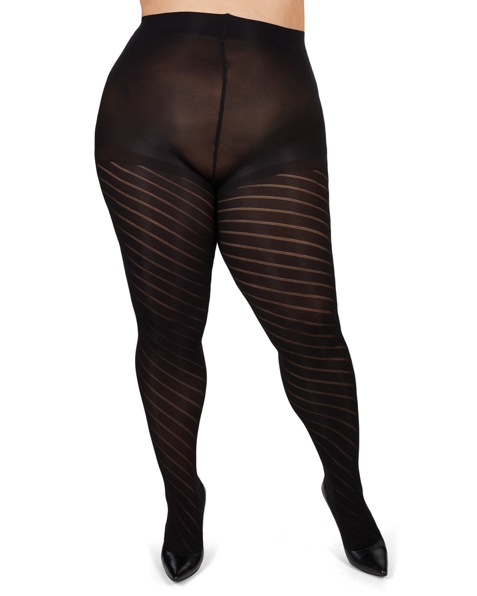 MM-2320-00001-7X Spiral Opaque Plus Size Curvy Control Top Tights for Womens, Black - 7X