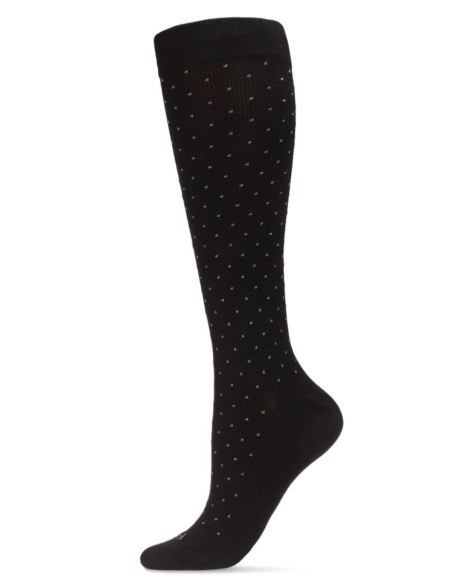 Unisex Swiss Dot Cotton Blend 15-20mmHg Graduated Compression Socks - Black / 9-11