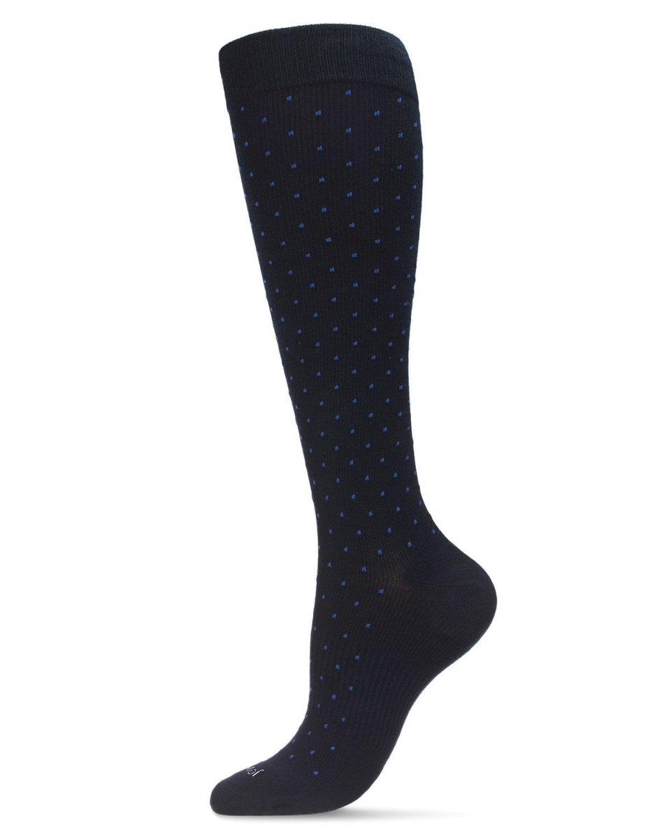 Unisex Swiss Dot Cotton Blend 15-20mmHg Graduated Compression Socks - Navy / 9-11