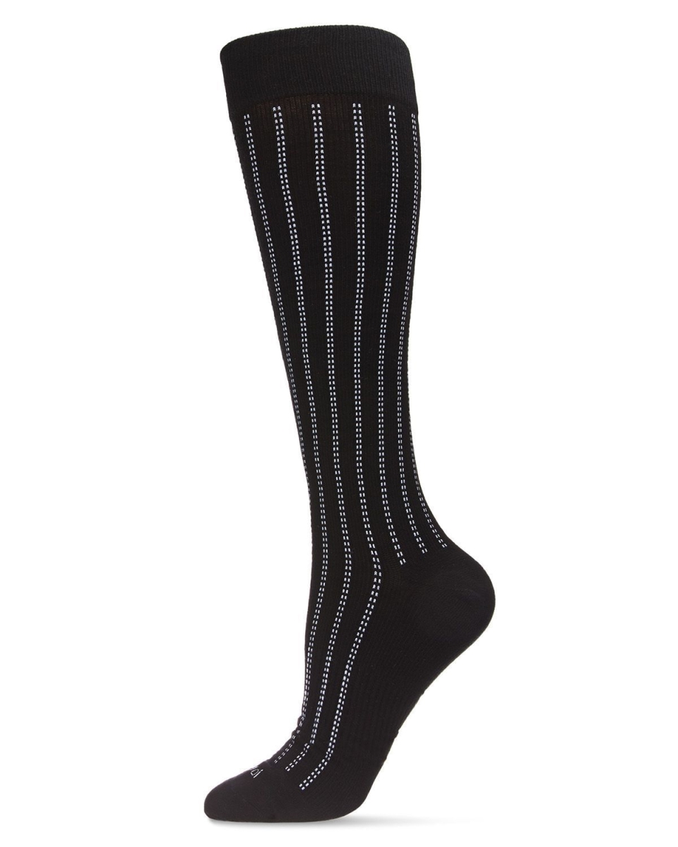 Unisex Highway Stripe Cotton Blend 15-20mmHg Graduated Compression Socks - Black / 9-11