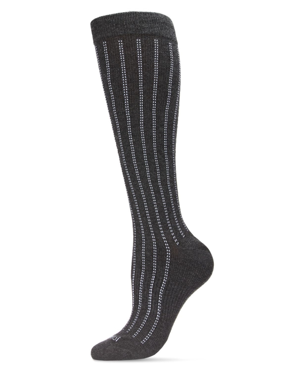 Unisex Highway Stripe Cotton Blend 15-20mmHg Graduated Compression Socks - Dark Gray Heather / 9-11