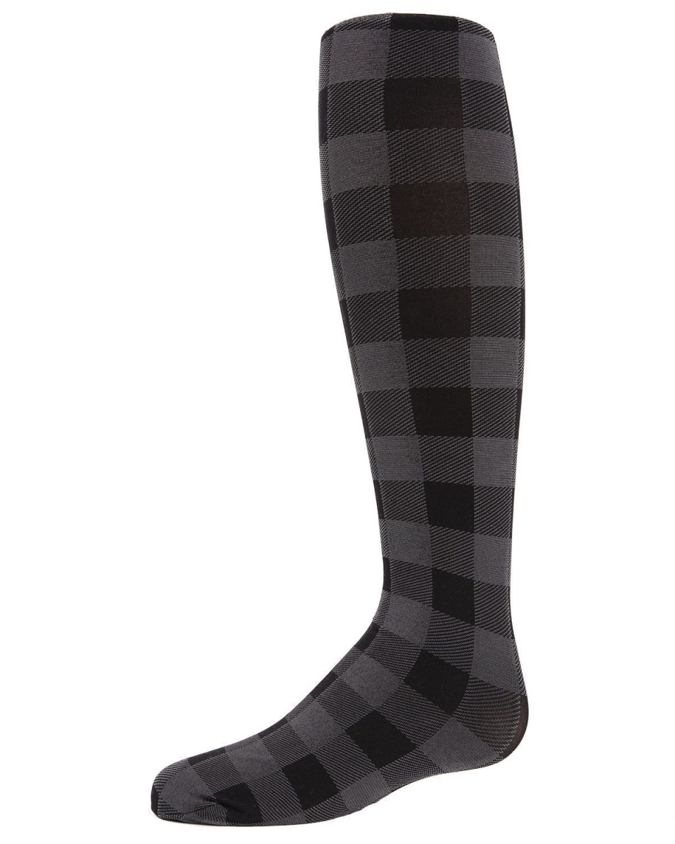 Checkerboard Opaque Girls Tights Black - Size 4-6