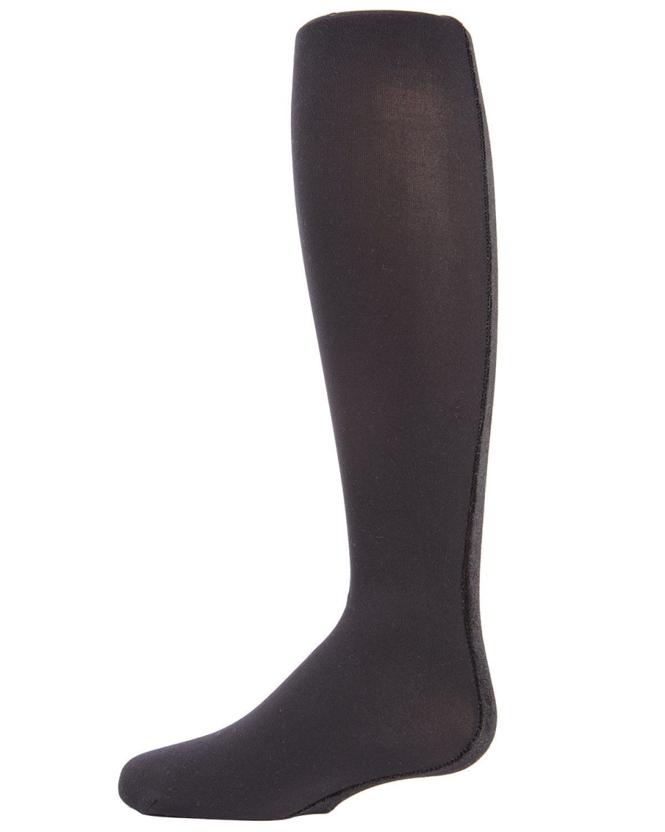 MKF-4006-00001-12-14 Velvet Back Seam Opaque Girls Tights, Black - Size 12-14 -  Memoi