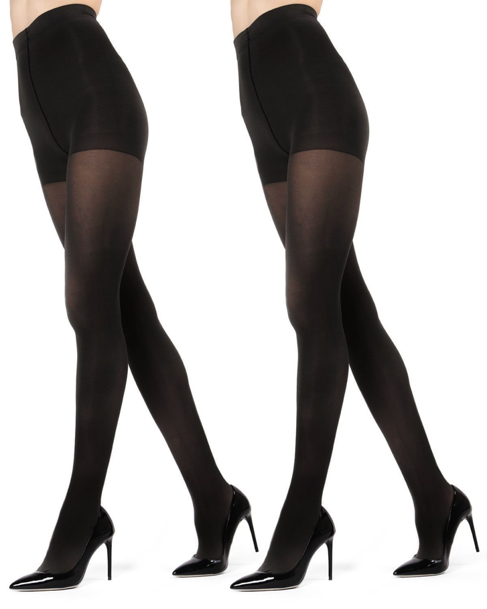 MO-646-00001-L-XL Perfectly Opaque Control Top Microfiber Tights for Womens, Black - Large-Extra Large - Pack of 2