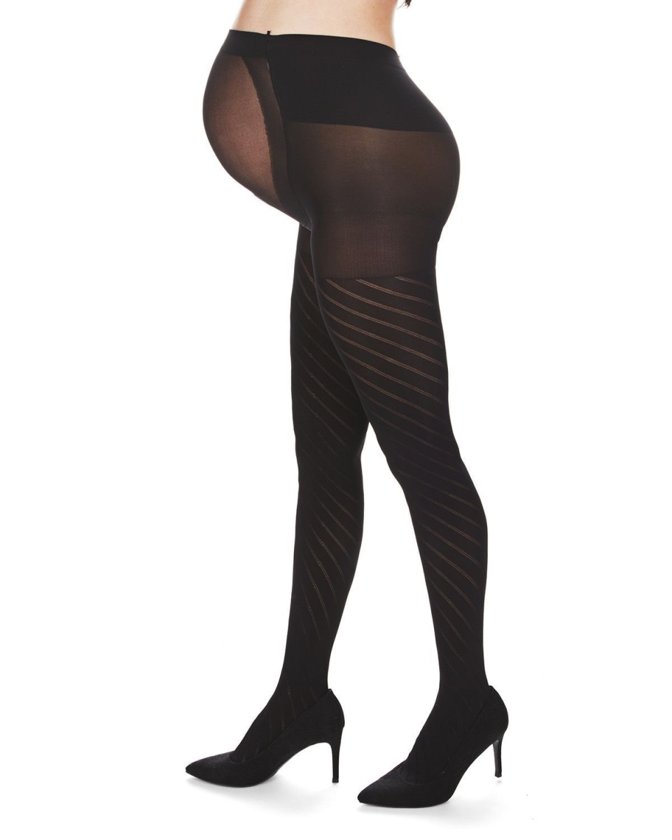 MA-420-00001-Q1-2 Spiral Patterned Microfiber Maternity Tights, Black - Size Q1-2
