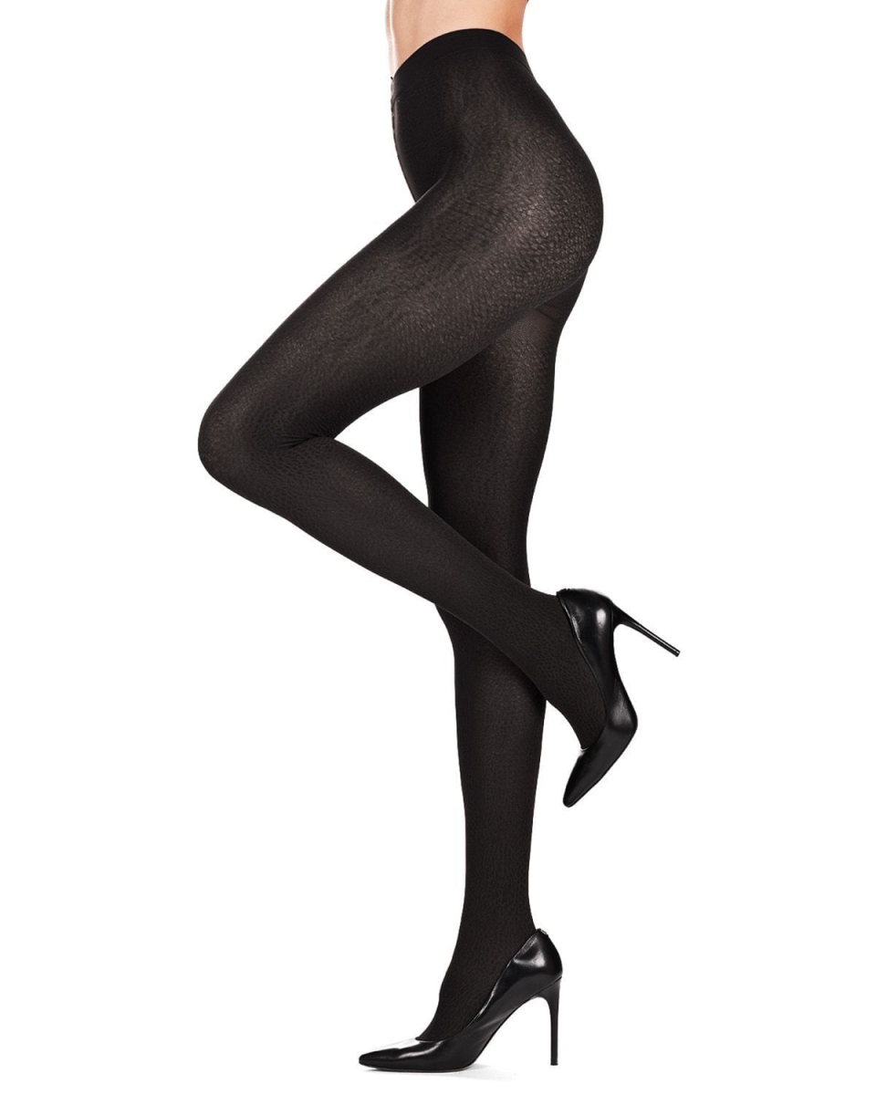 MF2-185-00001-S-M Snake Skin Opaque Tights for Womens, Black - Small-Medium