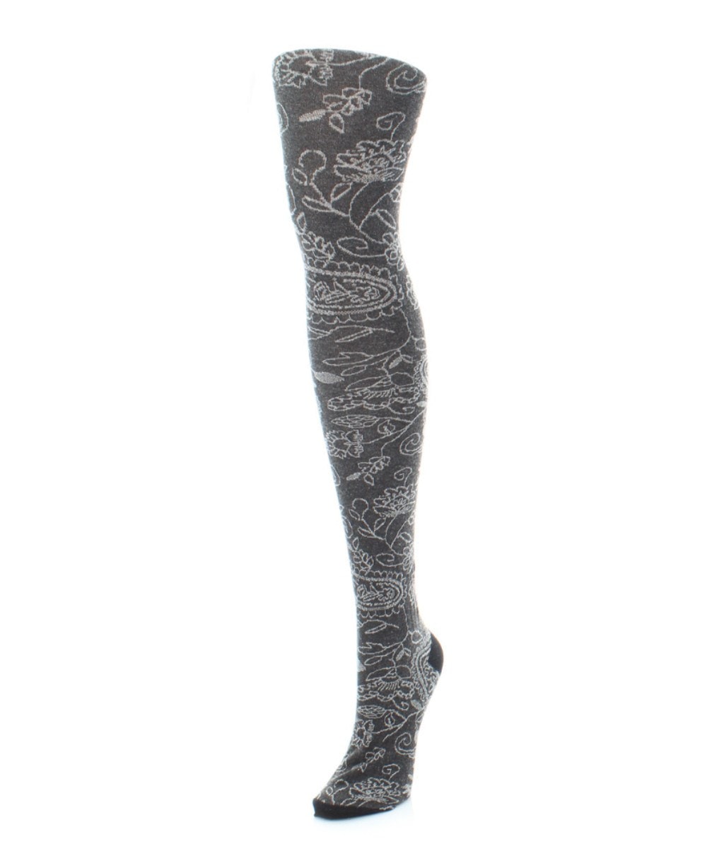 MF4-101-00001-S-M Paisley Pop Sweater Tights for Womens, Black - Small-Medium