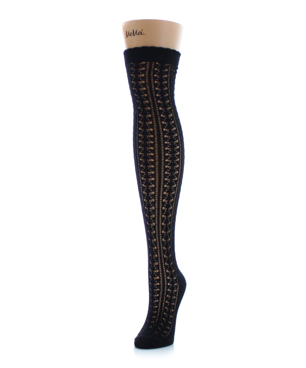 Picture of Memoi MS5-802-00001-OS Pointelle Over the Knee Warm Socks for Womens&#44; Black - One Size