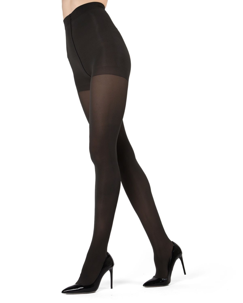 Melas Microfiber Opaque Control Top Tights for Womens - Black - Medium-Large