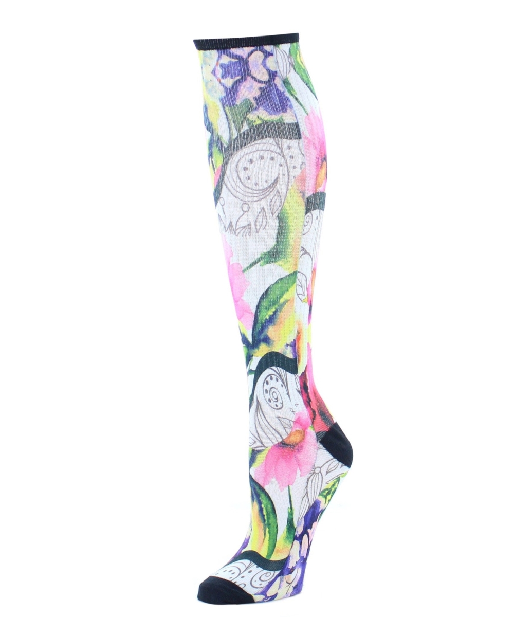 MS5-720-00001-OS Floral Classics Knee High Sock for Womens, Black - One Size