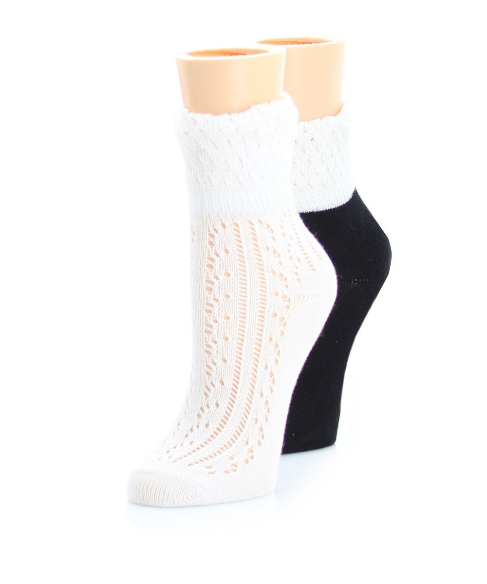 MS5-604-10103-OS Honeycomb Womens Ankle Socks, White - One Size - Pack of 2