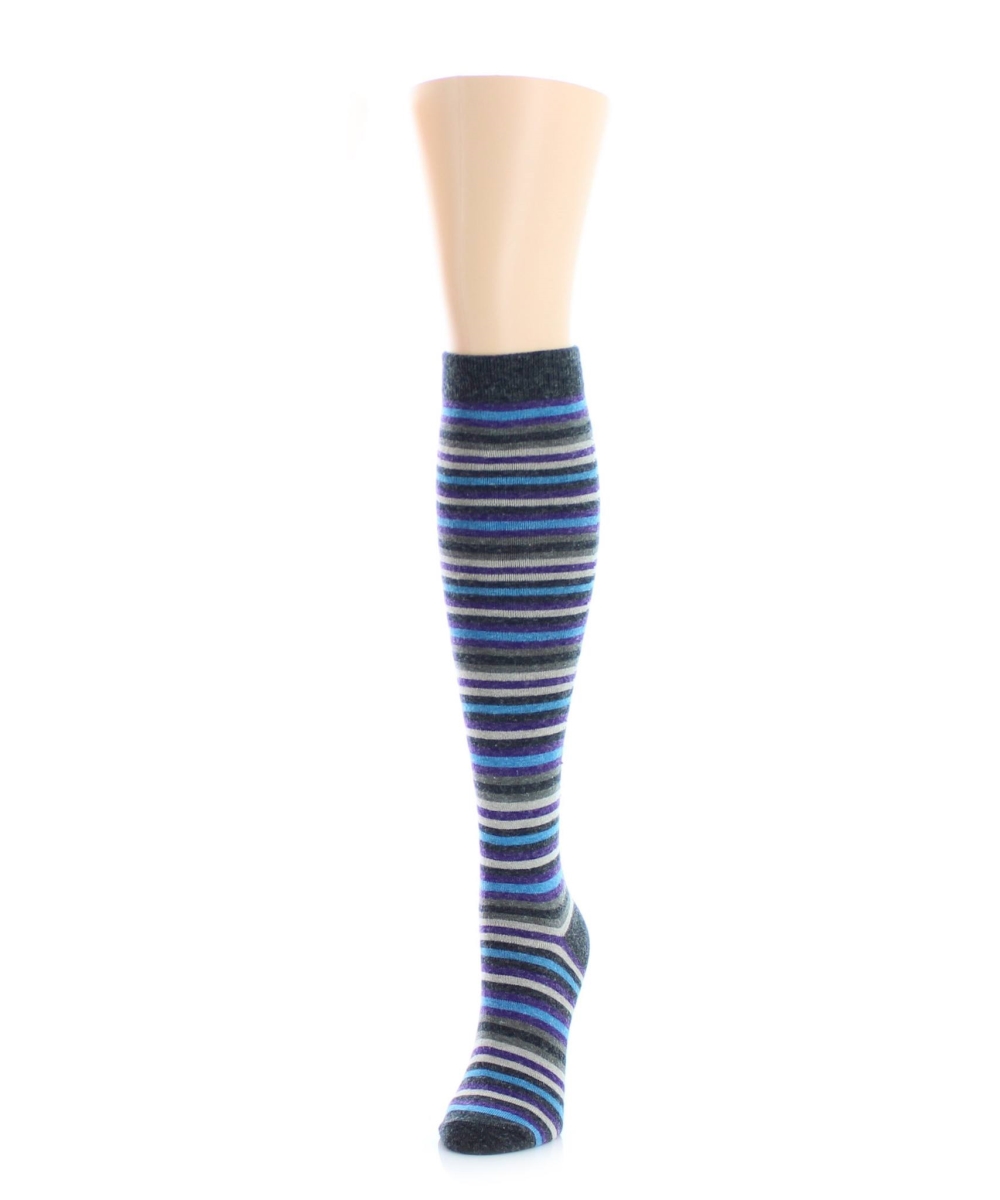 ML-741-00001-OS Stripe Out Wool Knee High Sock for Womens, Black - One Size