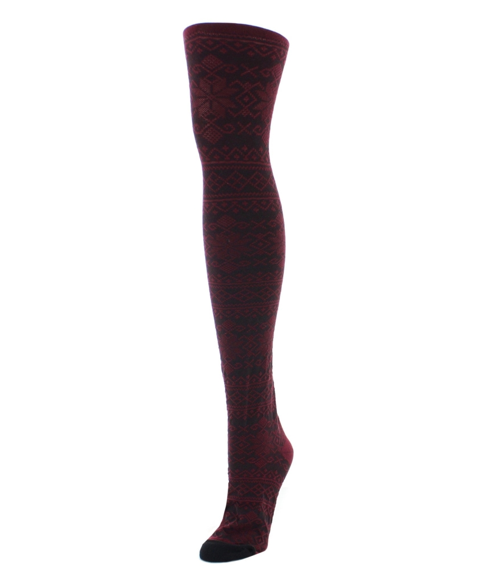 Holiday Snowflake Patterned Sweater Tights Burgundy Heather - Small-Medium