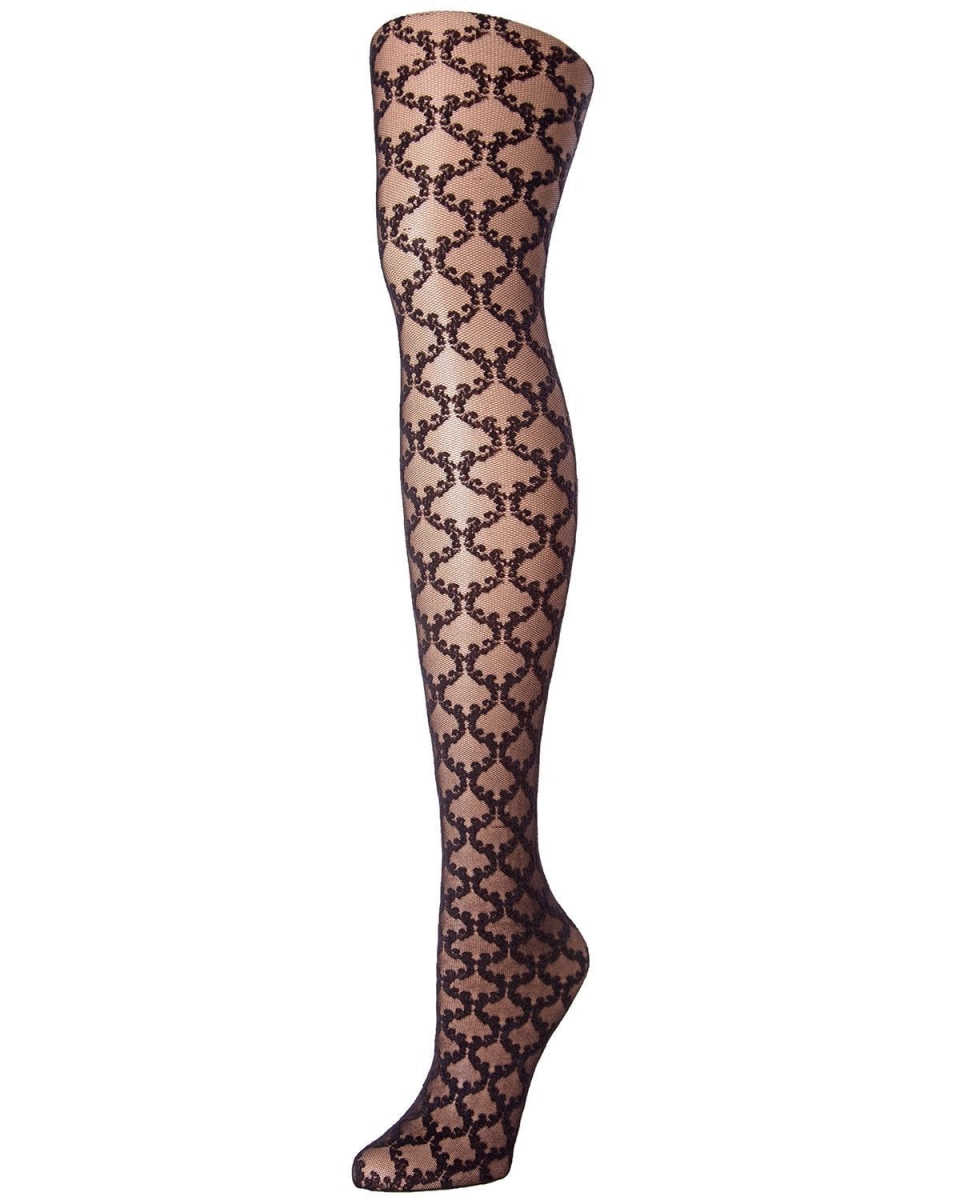 MF6-129-00001-M-L Lacework Patterned Sheer Tights for Womens, Black - Medium-Large