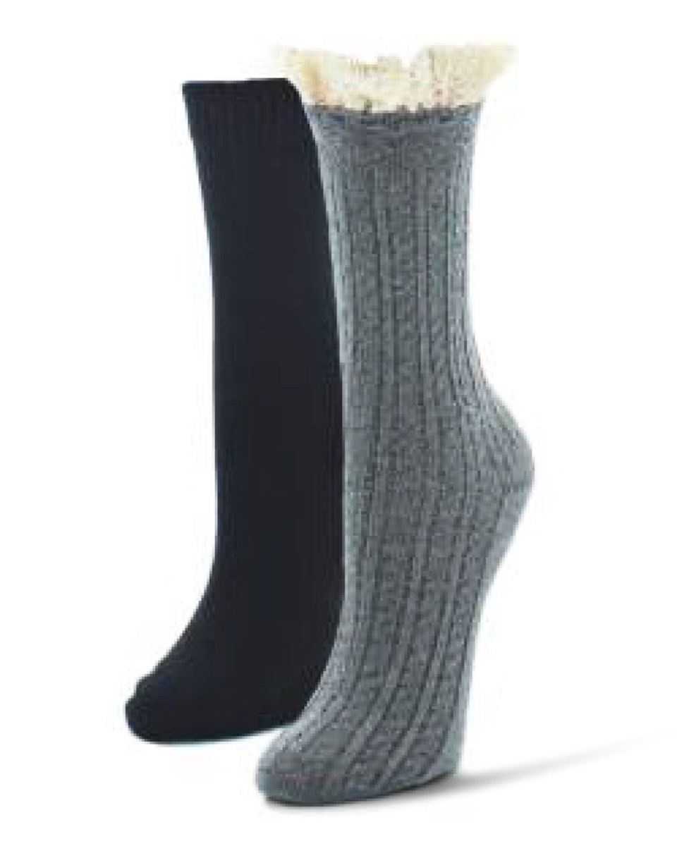MF6-678-03008-OS Sq Mix Boot Socks for Womens, Medium Gray - One Size - Pack of 2