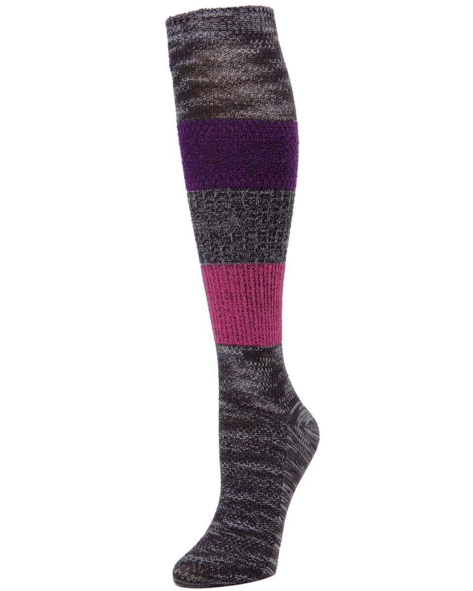 MF6-745-00001-OS Marled Combo Pattern Knee High Socks for Womens, Black - One Size