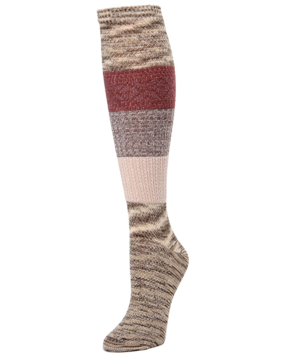 MF6-745-21700-OS Marled Combo Pattern Knee High Socks for Womens, Brown Heather - One Size