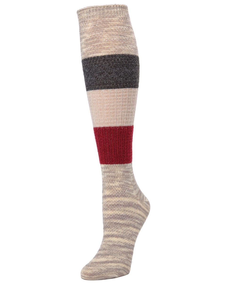MF6-745-27022-OS Marled Combo Pattern Knee High Socks for Womens, Oatmeal Heather - One Size