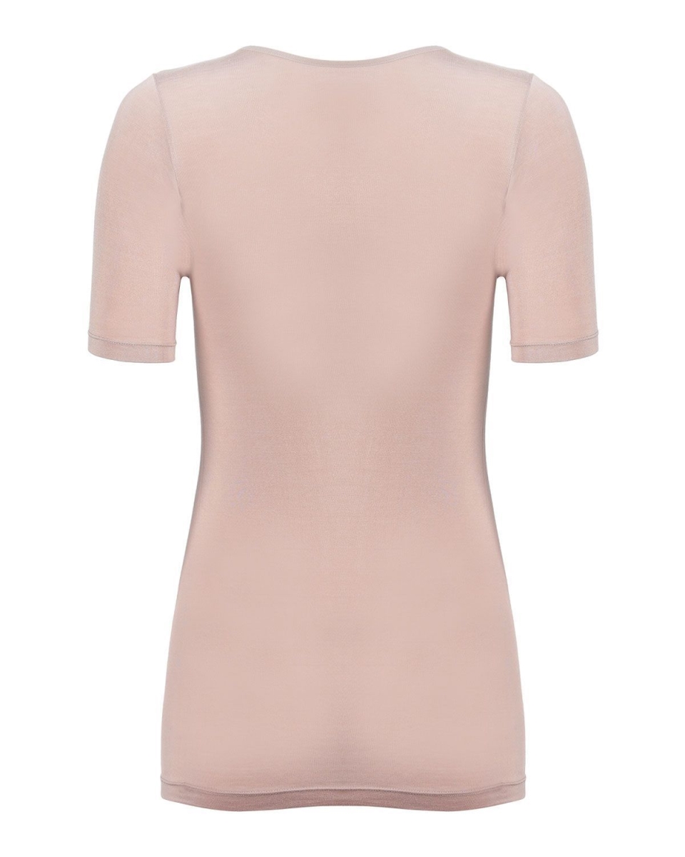 TM-408-27008-M Modal Short Sleeve V-Neck Top for Womens, Naturel - Medium