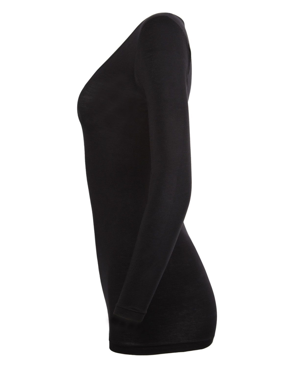 TM-409-00001-S Modal Long Sleeve Round Neck Top for Womens, Black - Small