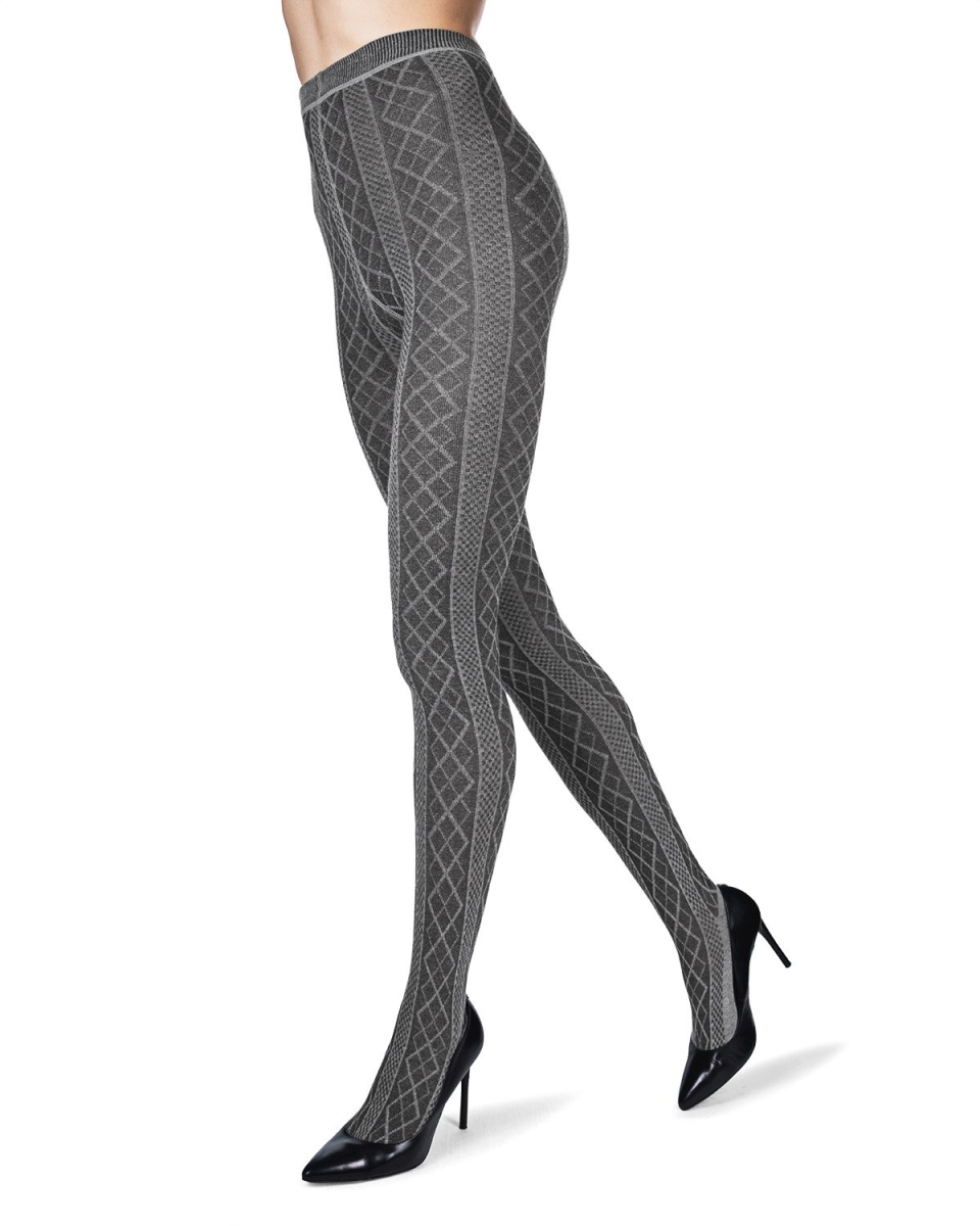 Womens Juneau Diamonds Sweater Tights, Charcoal Heather - Small & Medium