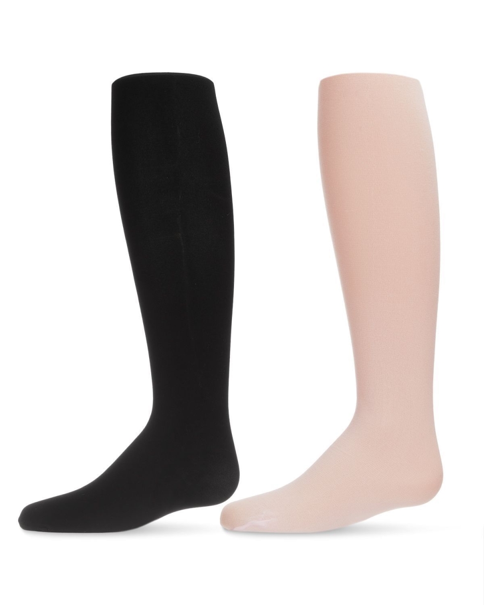 MKTD-007-96013-10-14 Solid Girls Microfiber Tights, Black & Pink - Size 10-14 - Pack of 2