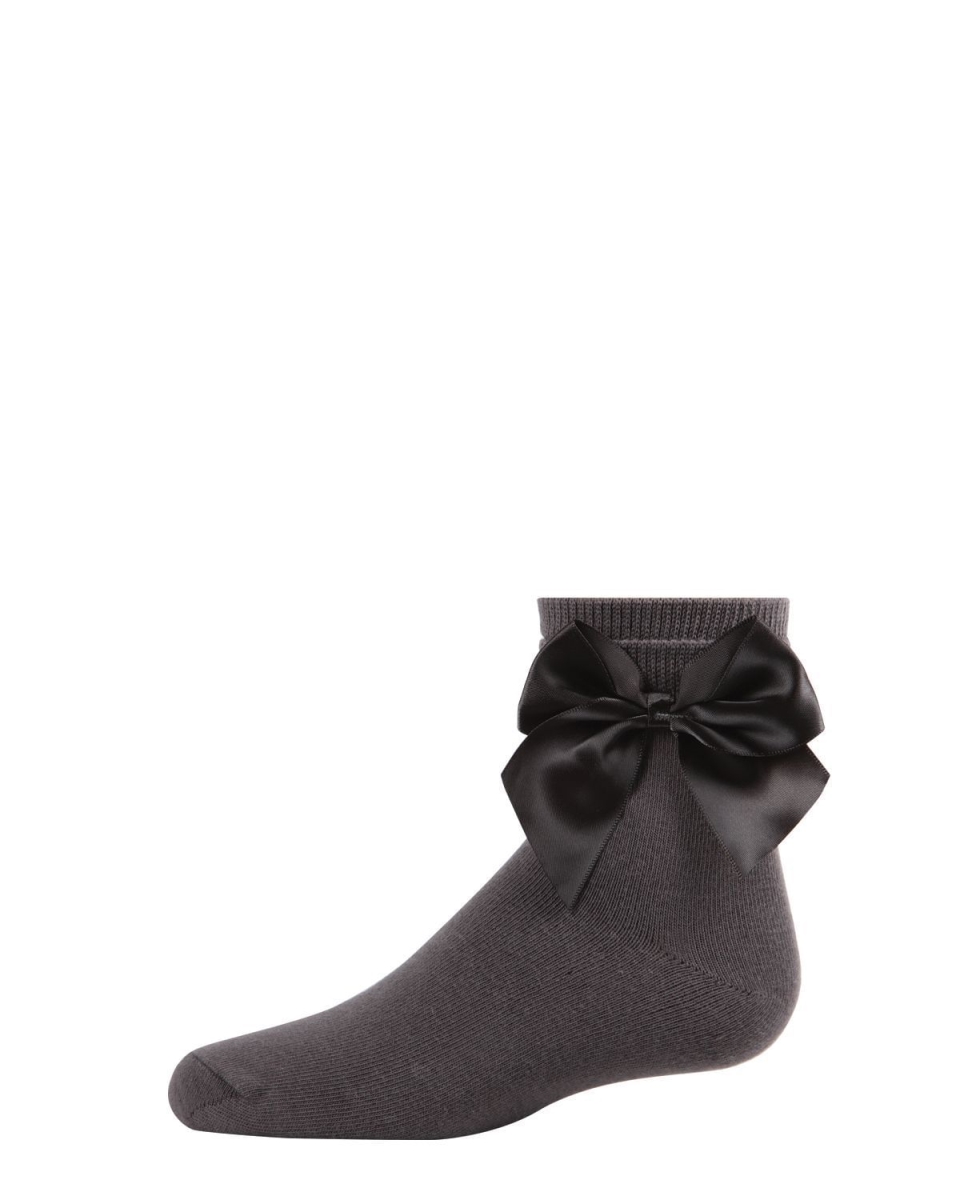 MKF-6032-01002-2 Girls Side Bow Anklet Socks, Charcoal - Size 2