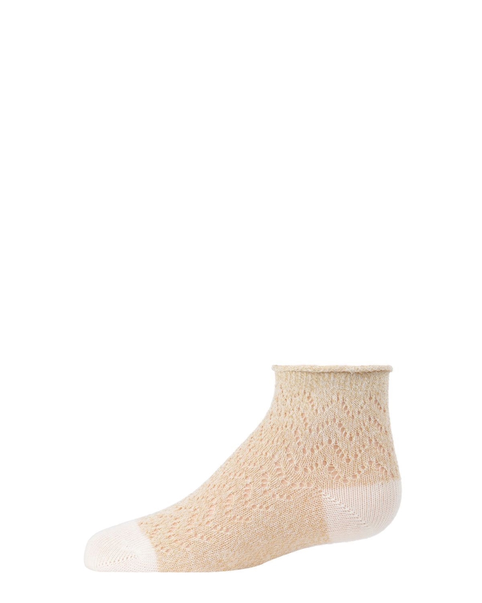 MKF-6033-11700-6 Open Work Anklet Socks for Girls, Winter White - Size 6