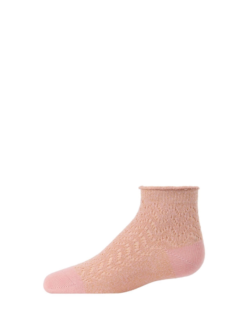 MKF-6033-66020-10 Open Work Anklet Socks for Girls, Blush Pink - Size 10 -  Memoi