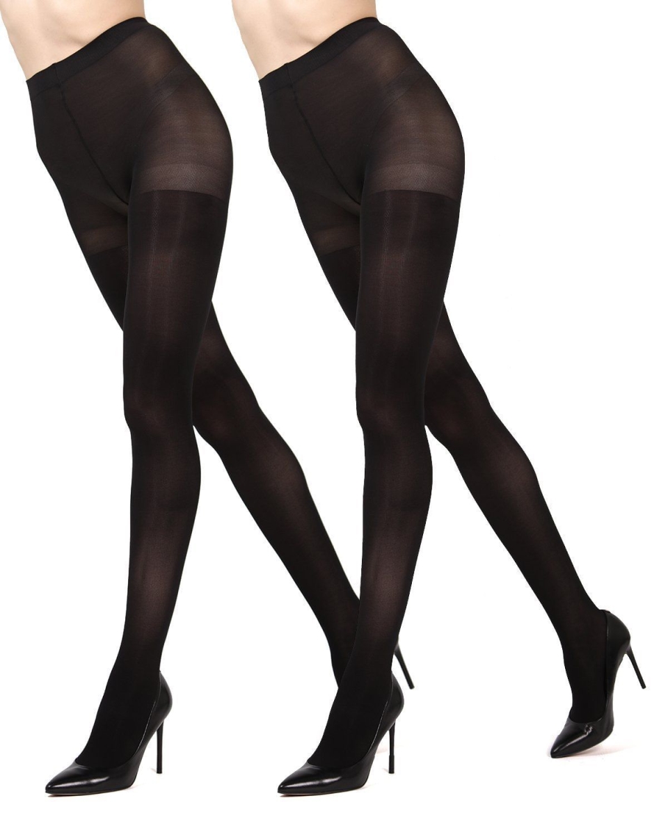 MO-100-96010-M-L Ultra Black Control Top Tights for Womens, Black - Medium-Large - Pack of 2