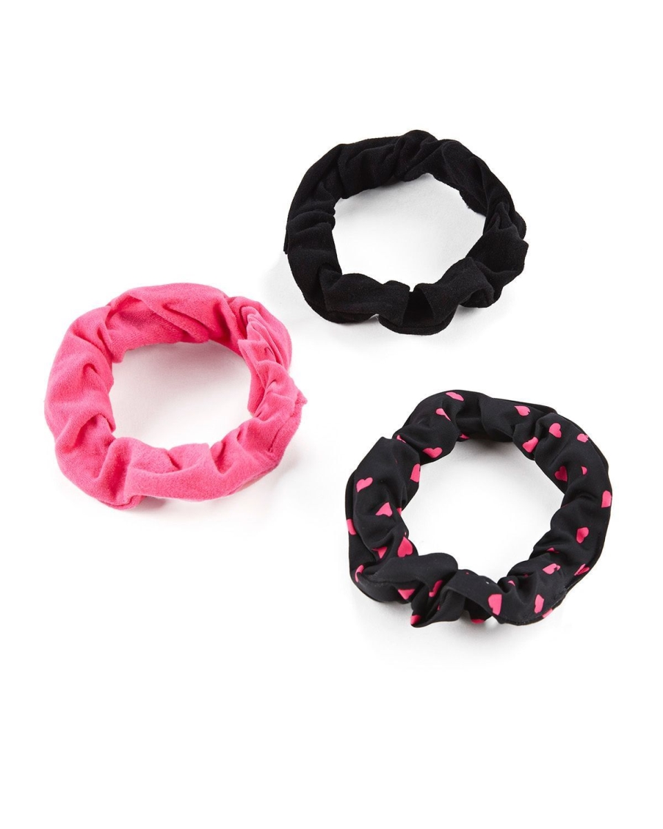 MGV06403-00001-OS Pindot Hearts Hair Scrunchies, Black - One Size - Pack of 3 -  Memoi